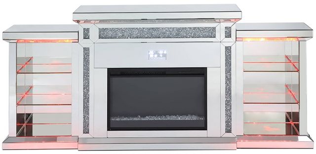 ACME Furniture Noralie Faux Diamonds/Mirrored Fireplace with LED and Bluetooth-3