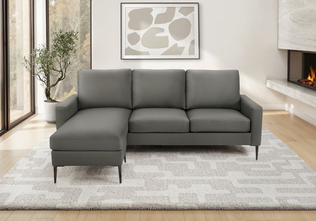 Monarch Specialties Inc. Grey 85" Faux Leather Sofa Lounger and Reversible Chaise-1