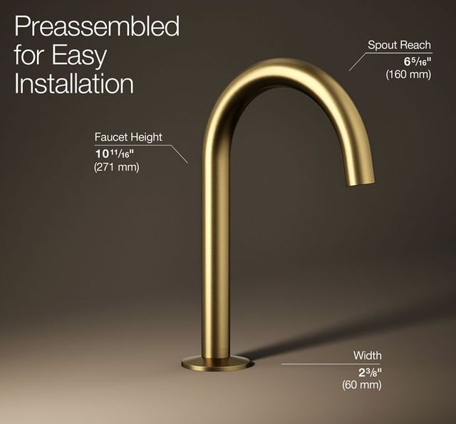KOHLER® Components® Vibrant Brushed Moderne Brass 1.2 GPM Bathroom Sink Faucet Spout with Tube Design-2