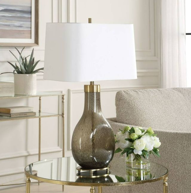 Uttermost® Shyla Dark Moss Glass Table Lamp with Brass Accents-2