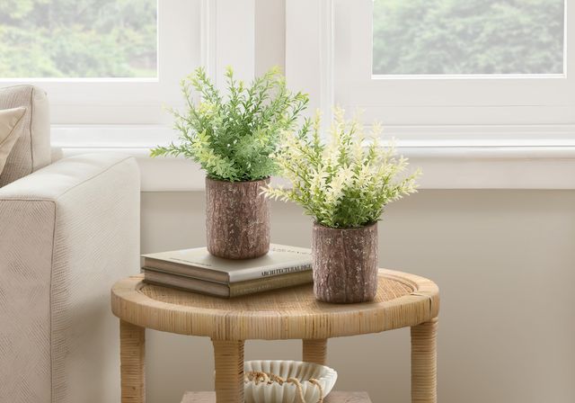 Monarch Specialties Inc. 2-Piece 12" Mulberry Grass Artificial Plant Set with 4" Brown Cement Pots-0