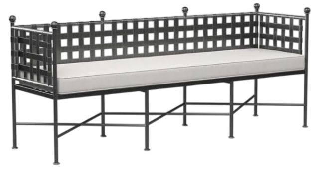 Sunset West Provence Century Pewter Antique Wrought Iron Outdoor Bench with Canvas Flax Cushion-0