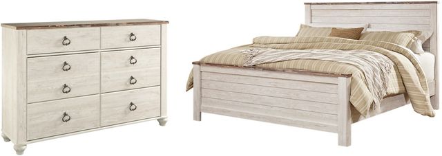 Signature Design by Ashley® Willowton 2-Piece Whitewash King Panel Bed Set-0