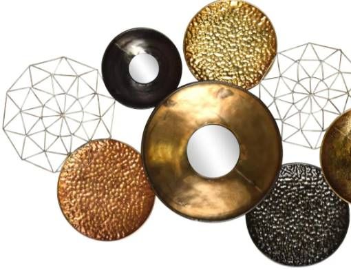 Classy Art Black/Brown/Gold/Gray Circles with Mirror and Wire Wall Decor-1