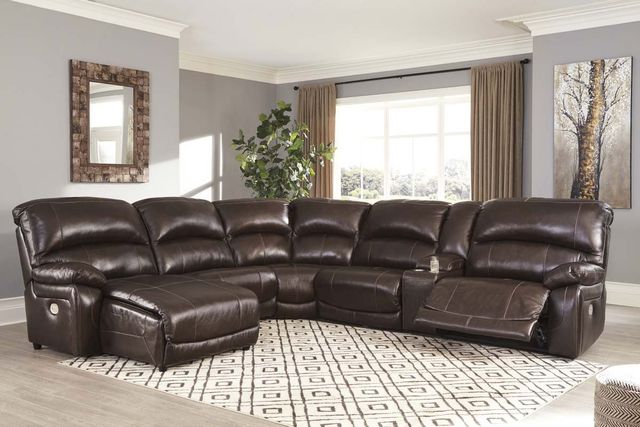 Signature Design by Ashley® Hallstrung 6-Piece Chocolate Power Reclining Left-Arm Facing Sectional and Chaise-1