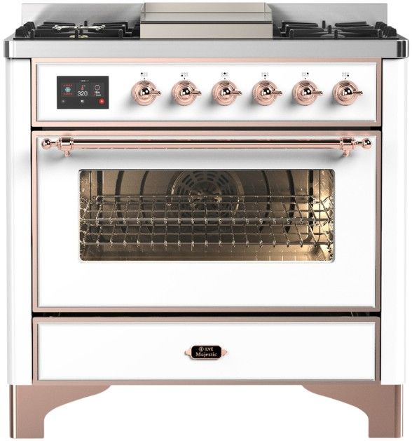 Ilve® Majestic III 36'' White Pro Style Dual Fuel Natural Gas Range with Triple Glass Door and Copper Trim-0