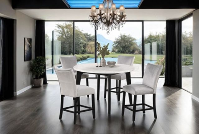 Furniture of America® Sabro White Round Counter Dining Table with Black Base-1