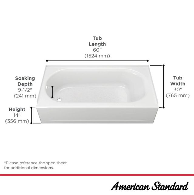 American Standard Princeton® White 60” x 32” Integral Apron Bathtub with Left-Hand Outlet-3