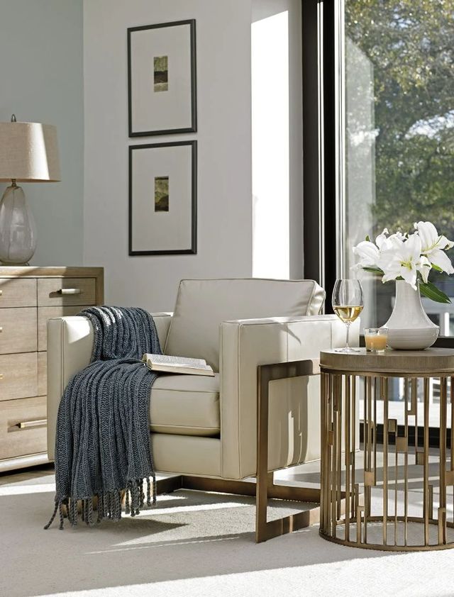 Lexington Home Shadow Play Studio Gray Elm Top Accent Table with Burnished Silver Leaf Base-3