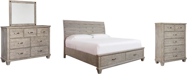 Benchcraft® Naydell 4-Piece Rustic Gray Queen Panel Storage Bed Set-0