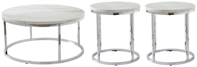Steve Silver Co. Echo 3-Piece White Occasional Table Set with Chrome Base-0