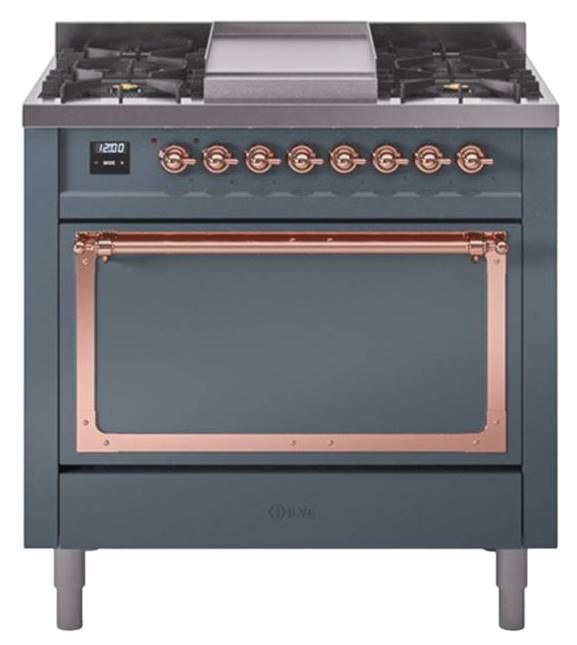 Ilve® Nostalgie II Noblesse 36'' Blue Gray Pro Style Dual Fuel Range with Copper Trim-0