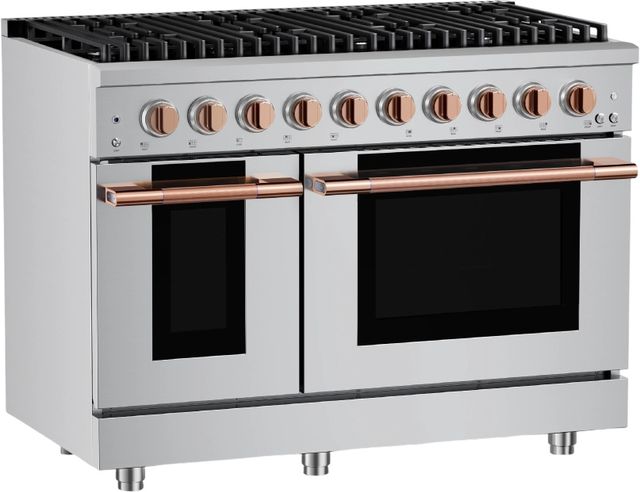 Hauslane HausPro 48" Stainless Steel Pro-Style Gas Range with Rose Gold Knobs-3