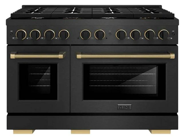 ZLINE Designer Collection Paramount 48" Black Satin Stainless Steel Gas Range with 8 Burner Cooktop and Convection Gas Oven-0