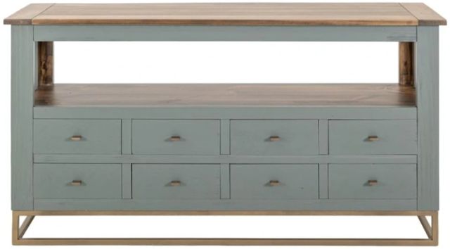 International Furniture Direct Timber Brown/Green Sofa Table with Gold Base-2