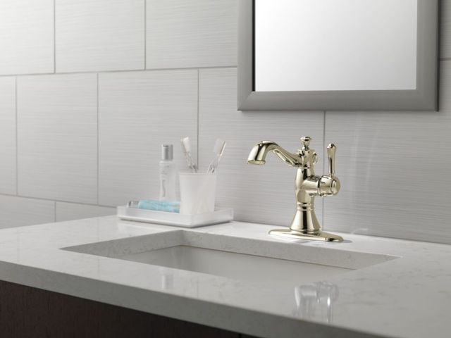 Delta Cassidy® Polished Nickel Single Handle Bathroom Faucet with Drain-3