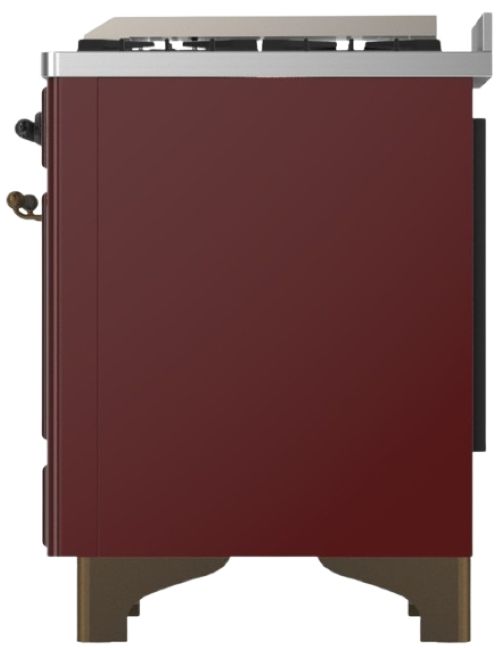 Ilve® Majestic III 48" Burgundy Pro Style Dual Fuel Liquid Propane Range with Solid Door and Burnished Trim-3