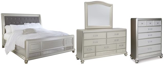 Signature Design by Ashley® Coralayne 4-Piece Silver California King Sleigh Bed Set-0