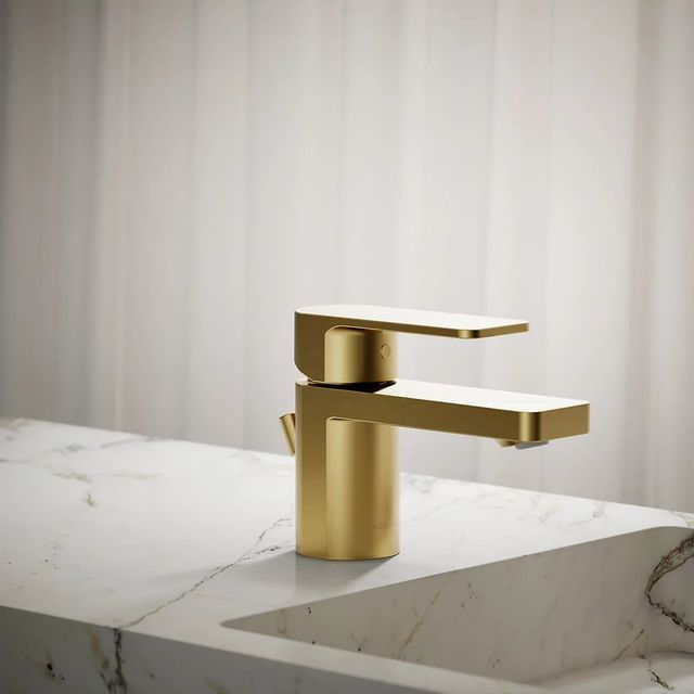 KOHLER® Parallel® Vibrant Brushed Moderne Brass Low Single-Handle Bathroom Sink Faucet-3