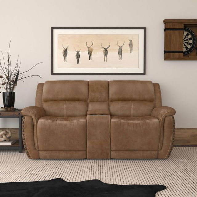 Flexsteel® Beau Silt Tan Power Reclining Loveseat with Console and Power Headrests-1