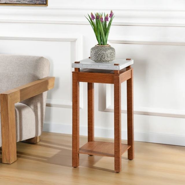 Stylecraft Norman Wyatt Home Cement Gray/Zebra Cherry Plant Stand-1