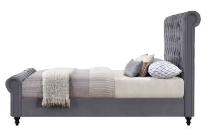Milton Greens Stars Dark Gray Eastern King Velvet Rolled Top Tufted Platform Bed-3