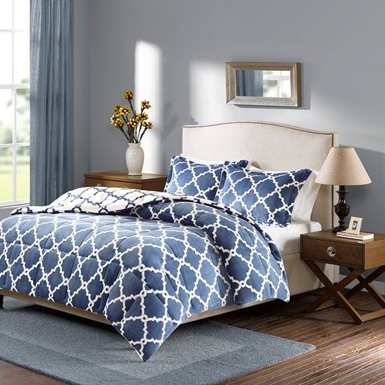 Olliix by True North by Sleep Philosophy Peyton Navy Twin Reversible Plush Comforter Mini Set-3
