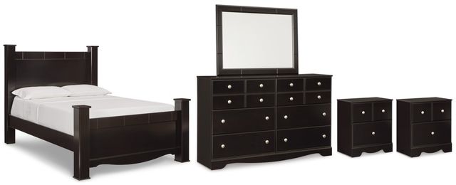 Signature Design by Ashley® Mirlotown 5-Piece Almost Black Queen Poster Bed Set-0