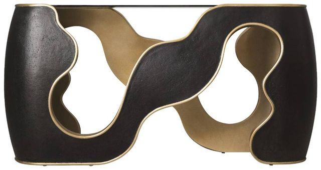 Hooker® Furniture Melange Even and Flow Black/Gold Console Table with Smoked Glass Top-2
