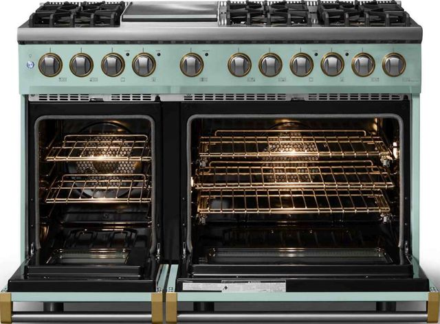 Viking® 5 Series 48" Splash Pro Style Dual Fuel (LP) Range with Brushed Brass Trim-1