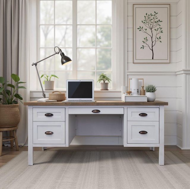 Legends Home Hampton Barnwood/Jasmin White Executive Desk-1