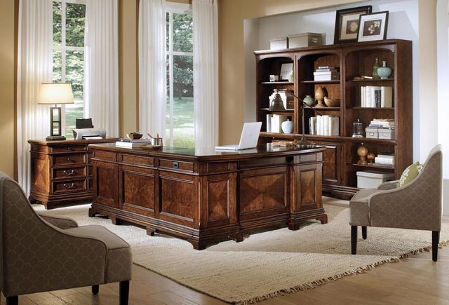 aspenhome® Hawthorn Brown Cherry L-Shaped Desk-1
