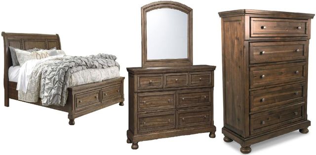 Signature Design by Ashley® Flynnter 4-Piece Medium Brown King Storage Sleigh Bed Set-0