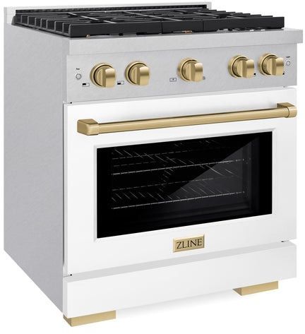 ZLINE Autograph Edition 30" Satin Stainless Steel Pro Style Gas Range with White Matte Door-3