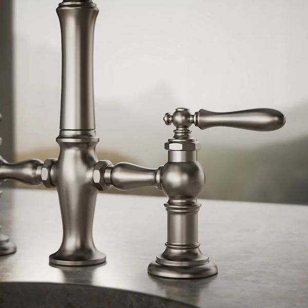KOHLER® Artifacts® Vibrant Stainless 3-Hole Bridge Bar Sink Faucet with Side Sprayer-3