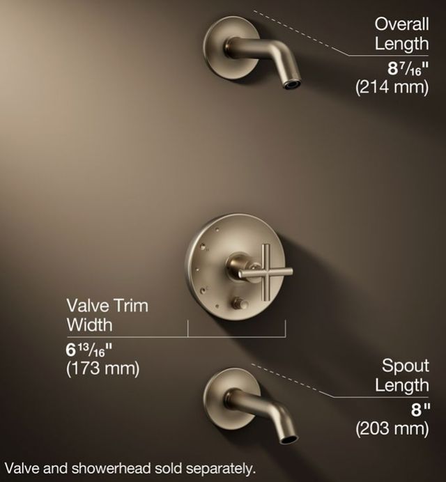 KOHLER® Purist® Rite-Temp® Vibrant Brushed Bronze Bath and Shower Trim Kit with Push-Button Diverter and Cross Handle-3