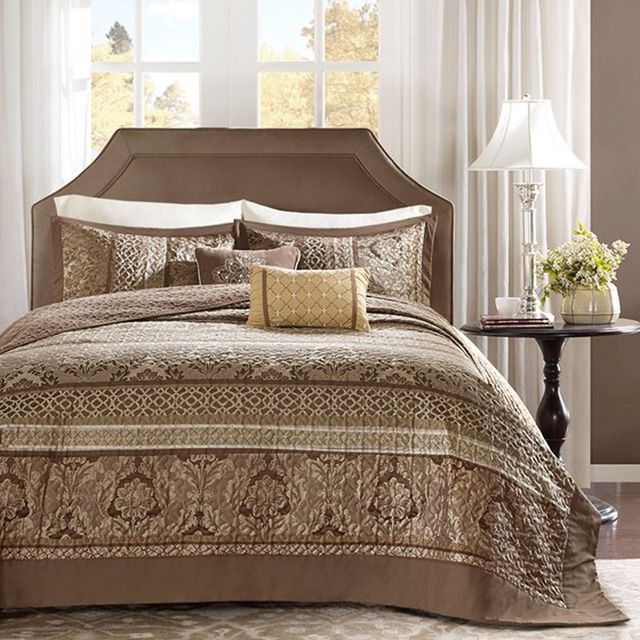Olliix by Madison Park Brown/Gold King Bellagio 5 Piece Reversible Jacquard Bedspread Set-0