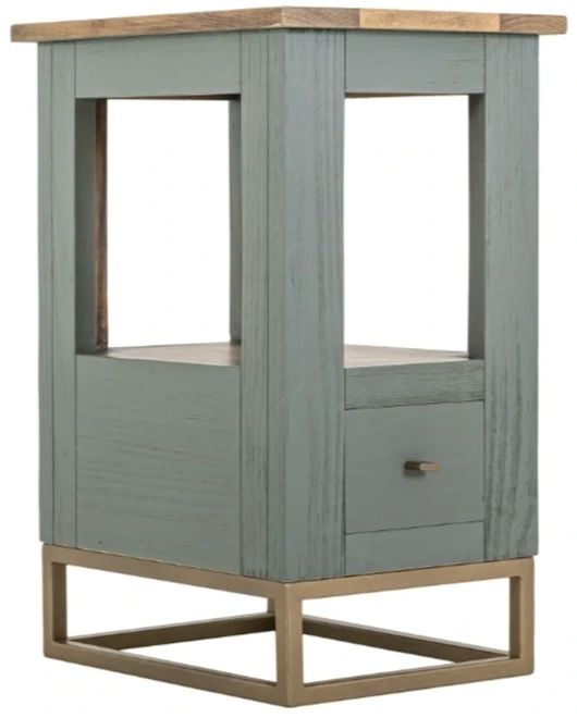 International Furniture Direct Timber Brown/Green Chairside Table with Gold Base-0