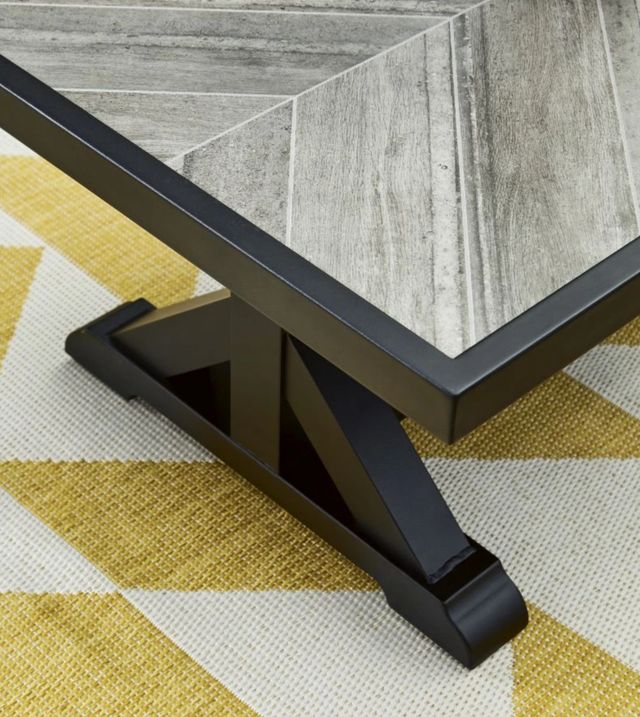 Signature Design by Ashley® Beachcroft Light Gray Outdoor Aluminum/Porcelain Cocktail Table with Black Base-4