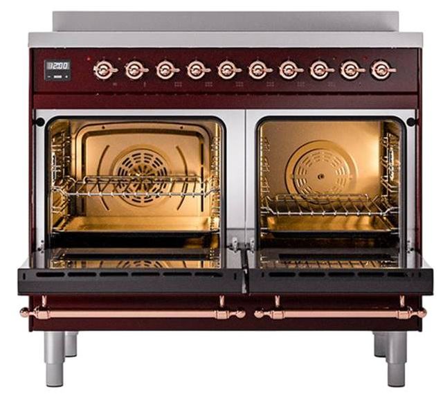 Ilve® Nostalgie II Noblesse 40'' Burgundy Pro Style Induction Range with Copper Trim-2