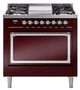 Ilve® Nostalgie II Noblesse 36'' Burgundy Pro Style Dual Fuel Range with Chrome Trim-0