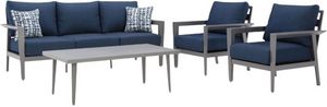 Signature Design by Ashley® Gali 4-Piece Blue/Gray Outdoor Aluminum/Fabric Conversation Set