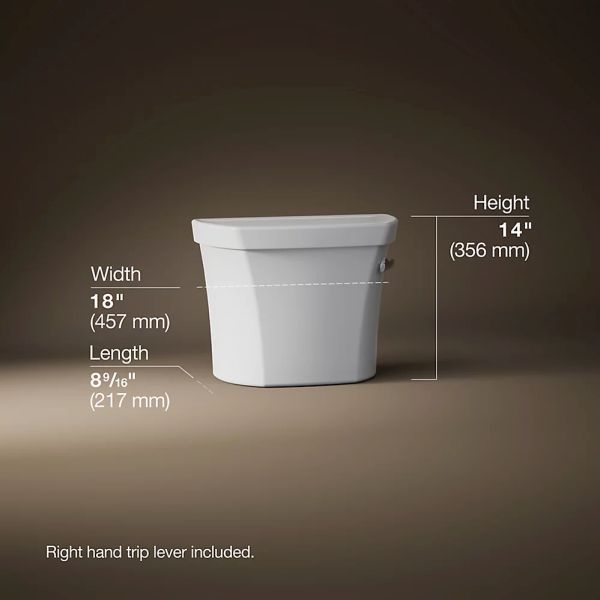 KOHLER® Highline® White 15" Right-Hand Trip Toilet Tank, 1.28 Gpf-4