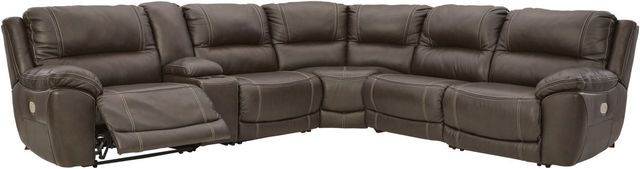 Signature Design by Ashley® Dunleith 6-Piece Chocolate L-Shape Power Reclining Sectional with Power Headrest-1