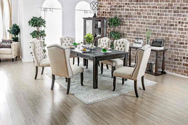 Furniture of America® Sania 7-Piece Antique Black/Beige Rectangular Dining Set-0
