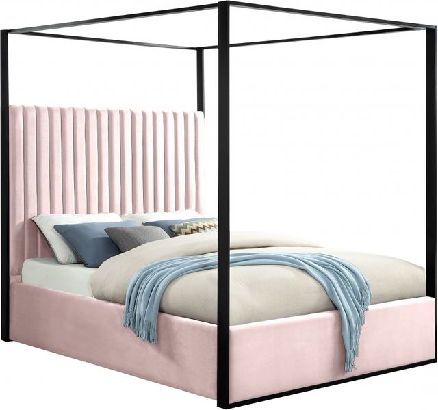 Meridian Furniture Jax Pink King Upholstered Canopy Bed-0