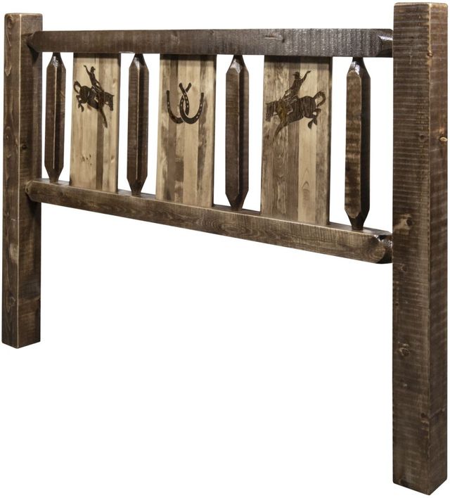 Montana Woodworks® Homestead Stain & Clear Twin Youth Headboard with Laser Engraved Bronc Design-2