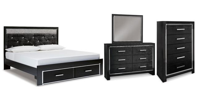 Signature Design by Ashley® Kaydell 4-Piece Black King Upholstered Panel Storage Bed Set-0