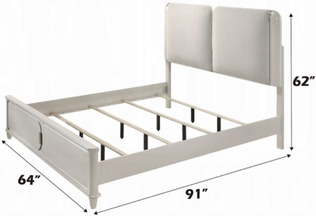 ACME Furniture Laveda Light Gray/Pearl White Queen Upholstered Panel Bed-2
