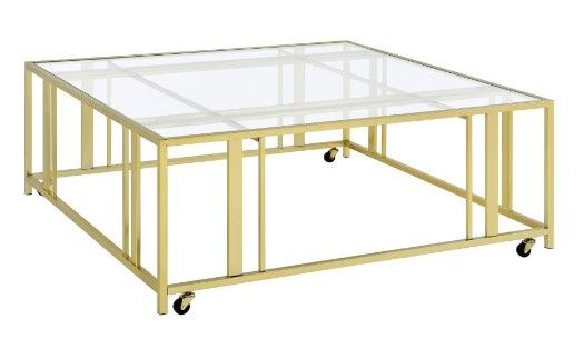 Coaster® Adri Clear Glass Top Coffee Table with Matte Brass Caster